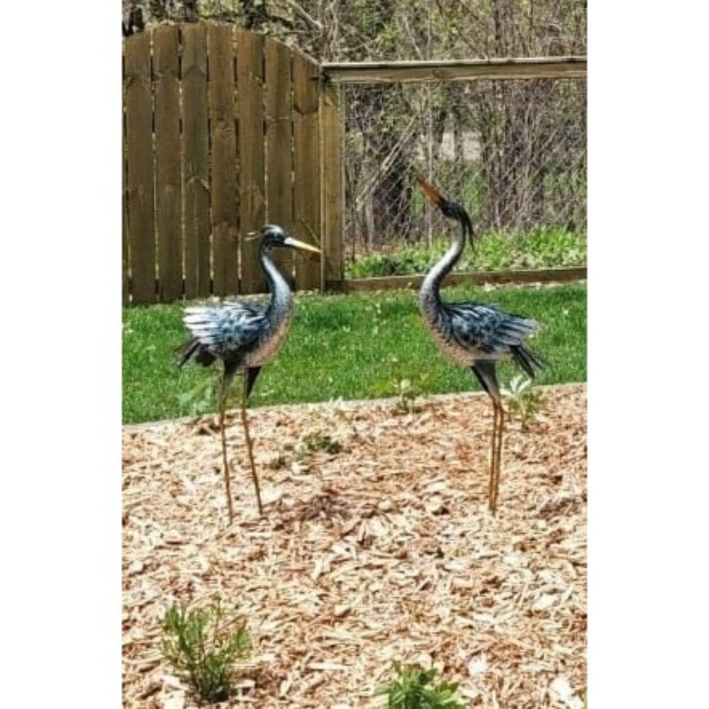 Large Garden Crane Statues Outdoor Sculptures, Metal Yard Art Heron Statue